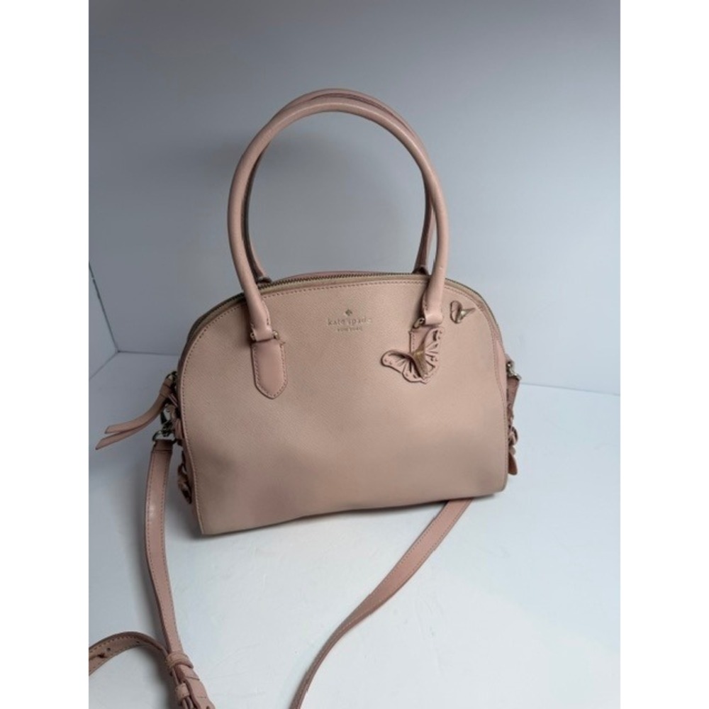 Kate Spade Pink Saffiano Leather Butterfly Floral Satchel Crossbody Bag